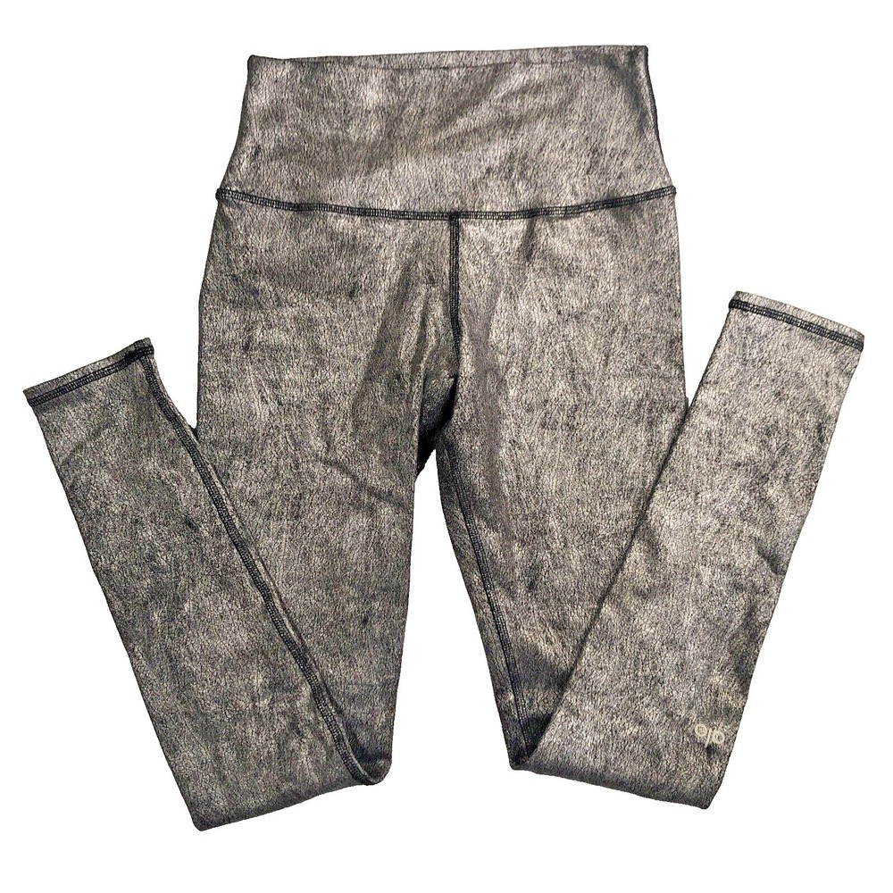 ALO High Waist Leggings Women's S Yoga Workout Metallic Silver Airbrush